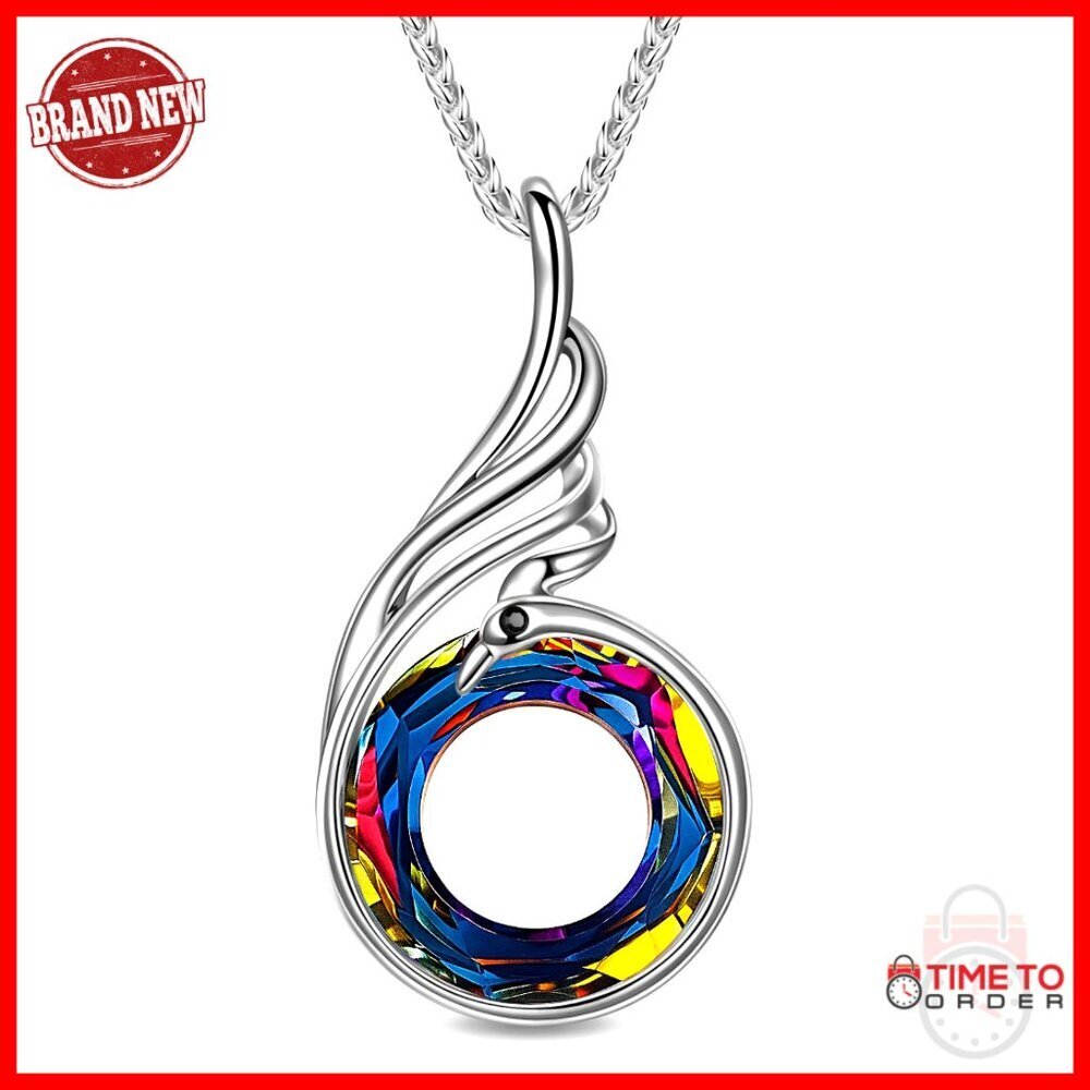 Phoenix Crystal Necklace Adjustable 18-27 Inches White Gold Plated Brass